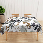 Aperturee - Aperturee Autumn Botanical Rectangle Tablecloth with Painted Butterflies and Plants for Fall and Thanksgiving Decor